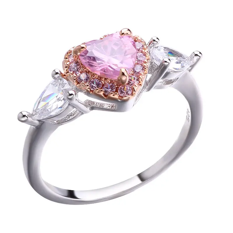 

2019 Exquisite Silver Heart-shaped Wedding Rings zircon Ring For Women Femme Engagement Ring Statement Jewelry Gift
