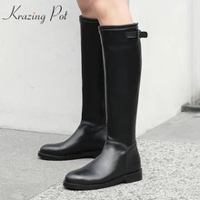 Krazing Pot/высокие сапоги для верховой езды из натуральной кожи теплые женские сапоги выше колена на низком каблуке на молнии для верховой езды L30