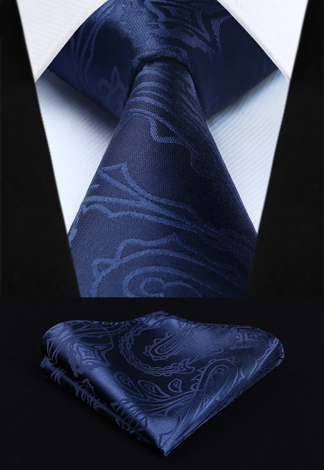 TP938V8S Navy Blue Paisley 3.4" Silk Woven Men Tie Necktie Handkerchief