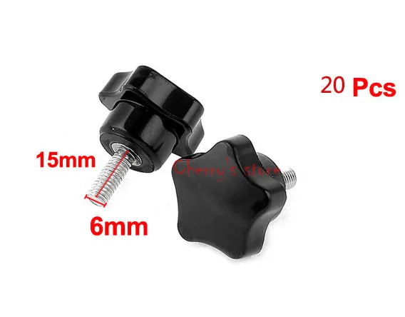32mm Dia Pentangle Head 6mm Thread Diameter Black Clamping Knob 20 Pcs | Обустройство дома