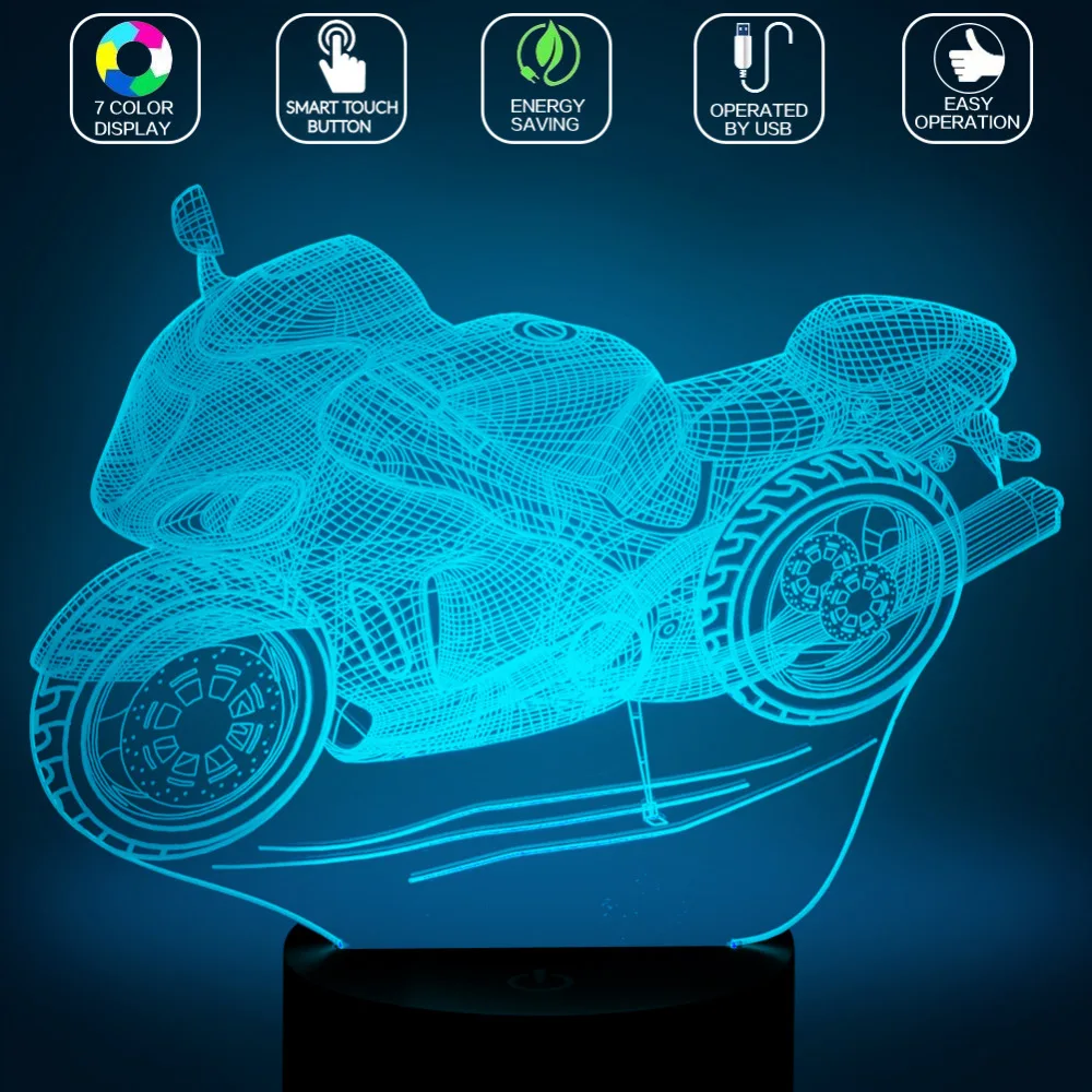 

New 7 Colors Changing LED Night Light Home Decoration Motorcycle Shape Lamp USB Charging Birthday Gift Light -TN
