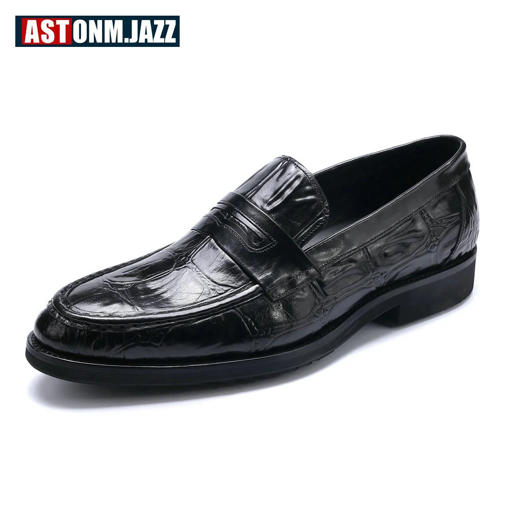 

New Spring Mens Genuine Leather Slip On Oxfords Loafer Driving Shoes Business Man Crocodile Print Wedding Shoes Moccasins