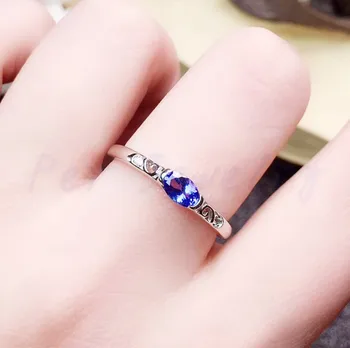 

Natural real tanzanite finger ring Free shipping 925 sterling silver Fine jewelry 3*5mm 0.35CT gemstone #R972310
