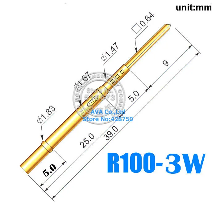 100 шт. R100-3W Пробник Pogo контактный разъем подходит P100 серии