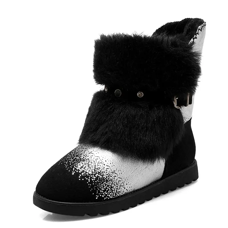 

slip-on women shoes winter warm vogue platform round toe casual rhinestone rivets belt buckle fur mid-calf snow boots dxj1323