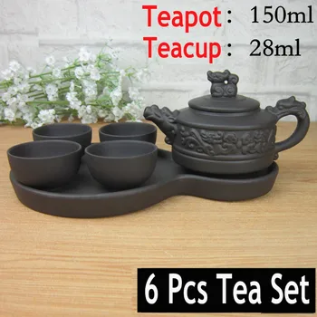 

Hot Sale Yixing Clay Tea Service 6 Pcs Kung Fu Tea Set [1 Teapot+1 Tray +4 Cups] Travel Chinese Porcelain Sets Ceramic Gaiwan