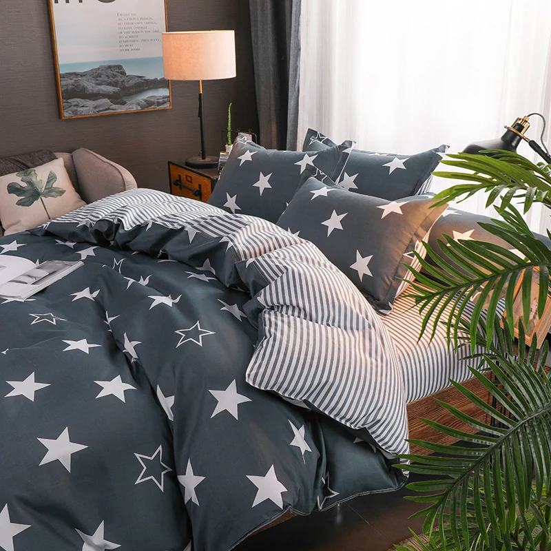 BEST.WENSD Grey dekbedovertrek 1 persoons bedding set Warm winter stars 3-4pcs Single beddengoed-bed set bed linen for children