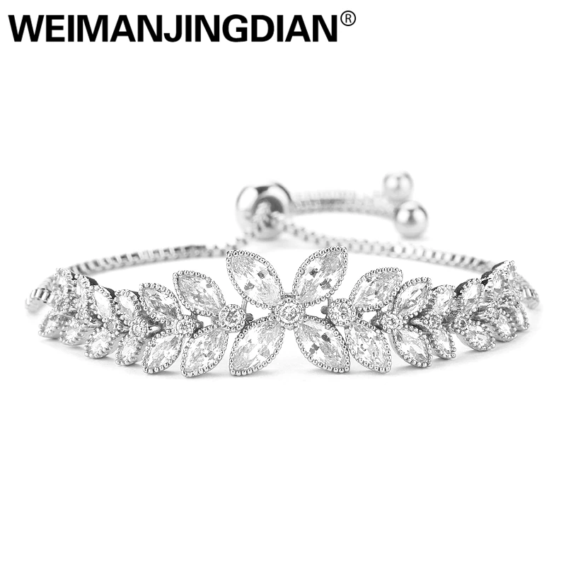 WEIMANJINGDIAN Brand Luxury Flower Design Cubic Zirconia Crystal Zircon Adjustable Drawstring Bracelets for Women Jewelry Gifts