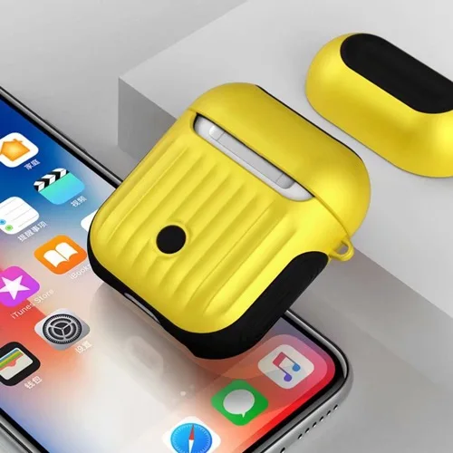 Роскошный силиконовый чехол для наушников для Airpods Чехлы мягкие из кожи TPU+ PC Броня чехол для Apple Airpods зарядка коробка Защитная крышка сумки - Цвет: Yellow