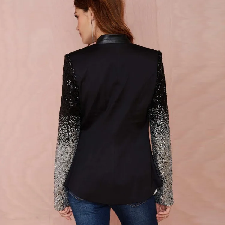 2018 Europe style autumn fashion solid sequined fashion women blazer hot sale comfortable notched slim sheath female blazer2