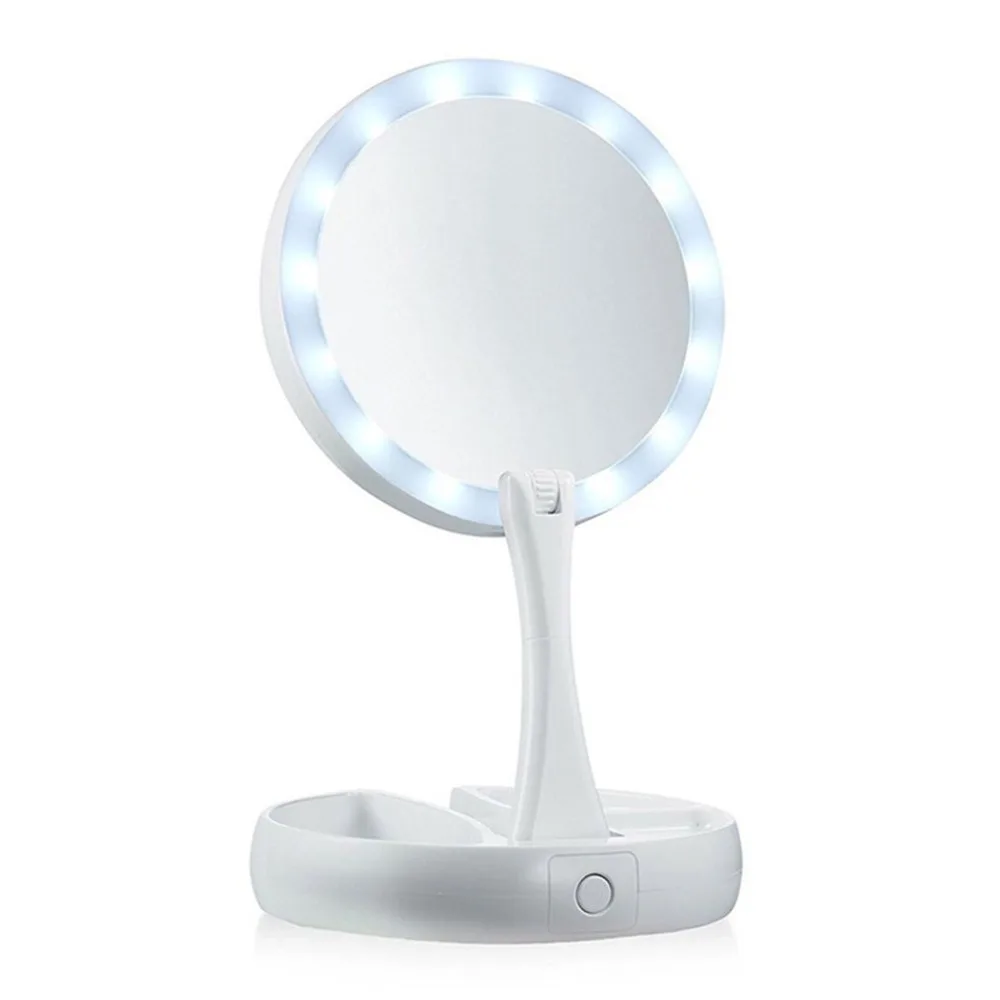

Double-sided LED Makeup Light Desk Makeup Mirror 360-Degree Rotation Desktop Lighted Mirror Folding Cosmetics Storage Mirror NEW