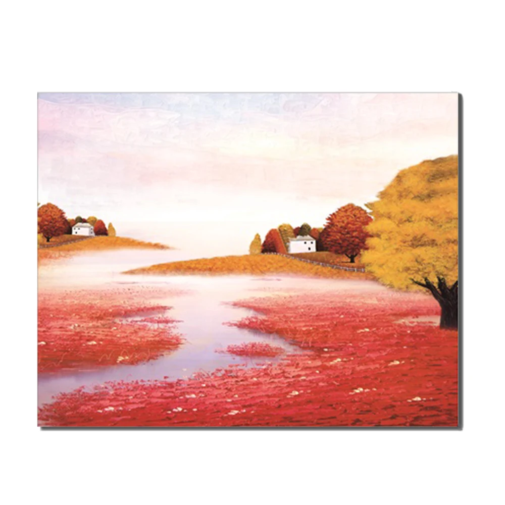

Outside Poster Abstract HD Canvas Painting Autumn Village Wall Artwork for Living Room Home Wedding Decoration No Frame