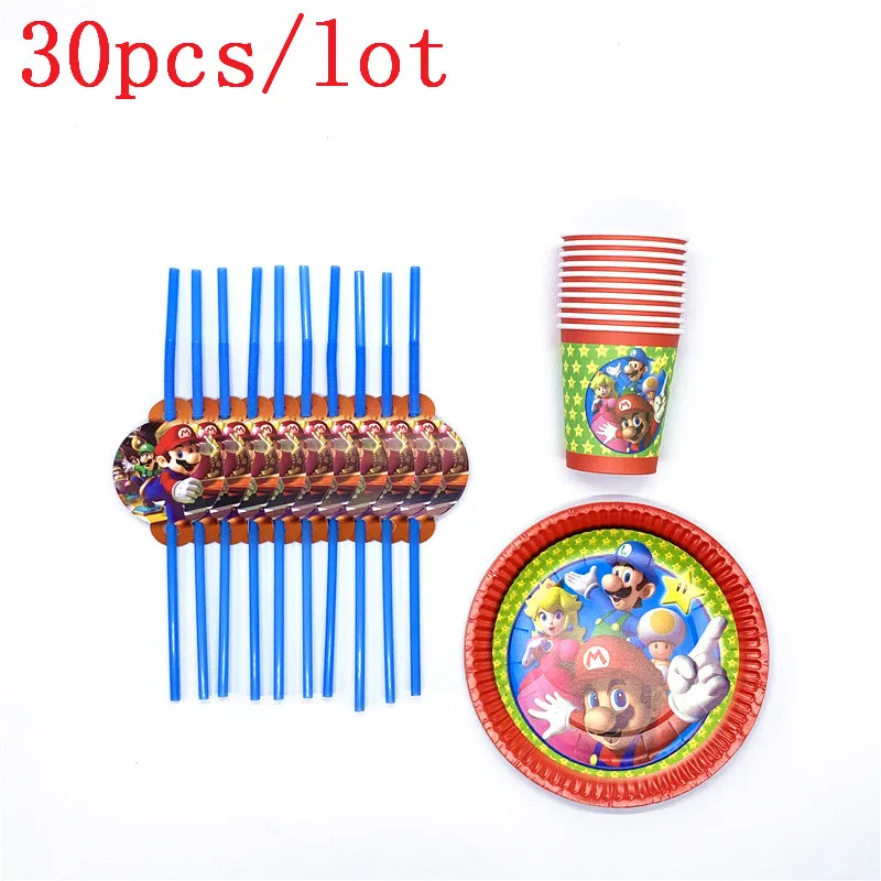 

30Pcs/lot Game Super Mario Theme Prince Paper Cups+Plates+Straws Baby Shower Child Birthday Family Party Decoration Supplies
