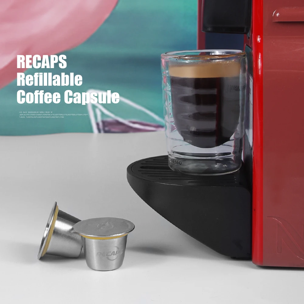  Recaps Stainless Steel Refillable Coffee Capsules Reusable Pods for Nespresso Machines (OriginalLin