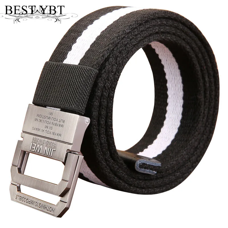 

Best YBT Men Belt Military Equipment Outdoor Tactical Belt Man Double Ring Buckle stripe Canvas Belts for Men Waistband Strap