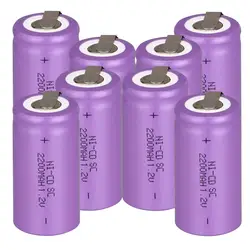 7 шт. Sub C SC аккумуляторной батареи 1.2 В 2200 мАч перезаряжаемый аккумулятор Ni-Cd аккумулятор с вкладки 4.25*2.2 см-фиолетовый цвет