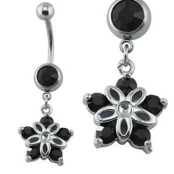 

Mysterious Black Zirconia Belly Button Piercing Ring Flower Dangle Belly Button Rings Sexy Women/Girl Navel Piercing Ring