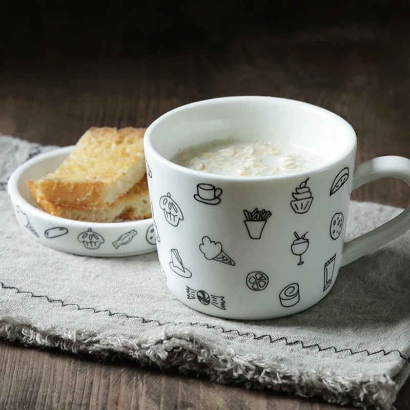 Creative Ceramic Mug with Saucer Porcelain Cup Mug for Coffee Tea Milk with Handle for Breakfast, Afternoon Tea (Mug+Saucer)