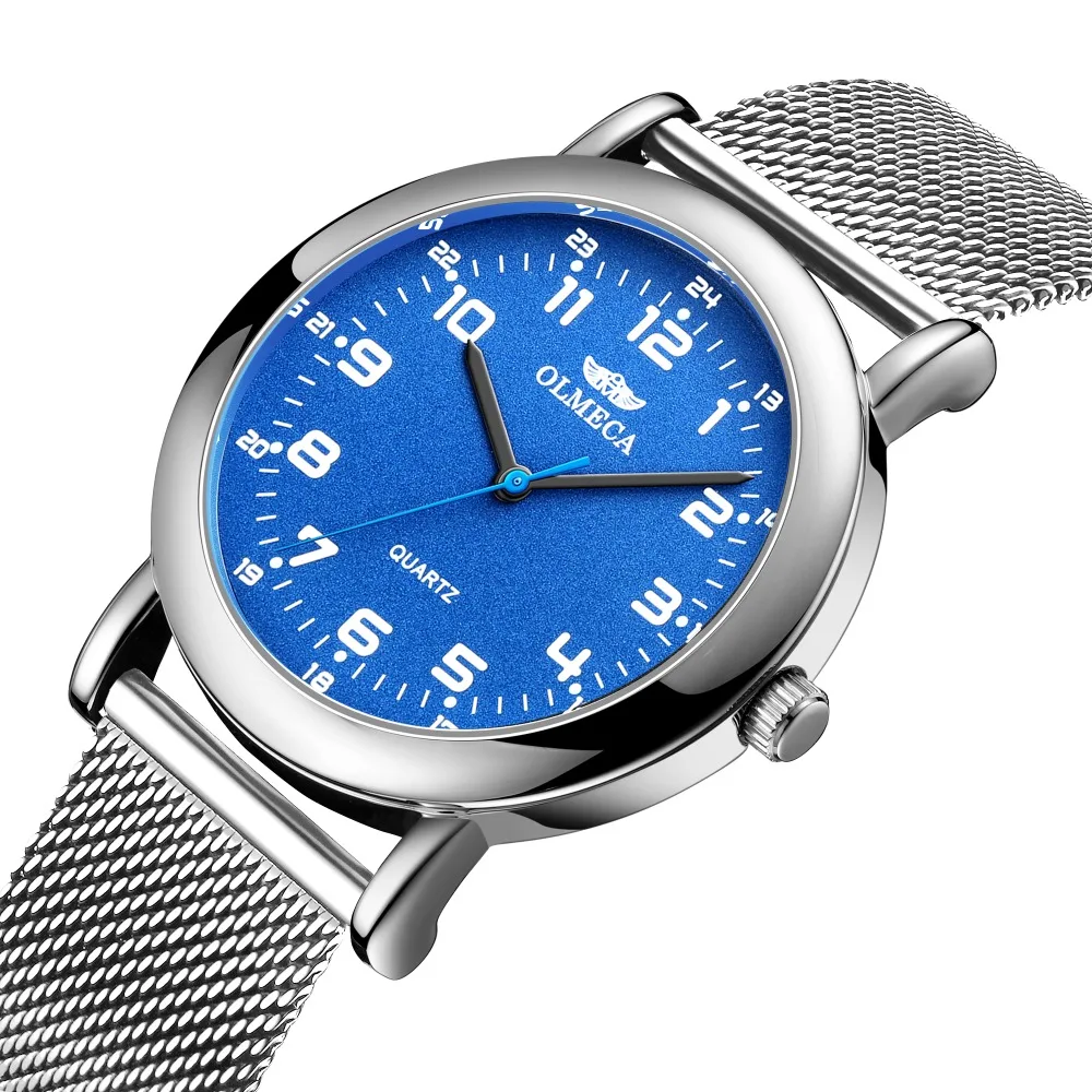 

Olmeca Luxury Fashion Men's Watch Silver Milanese Mesh Stainless Steel Belt Simple Sports Male Quartz Watches Man Wrist Watches