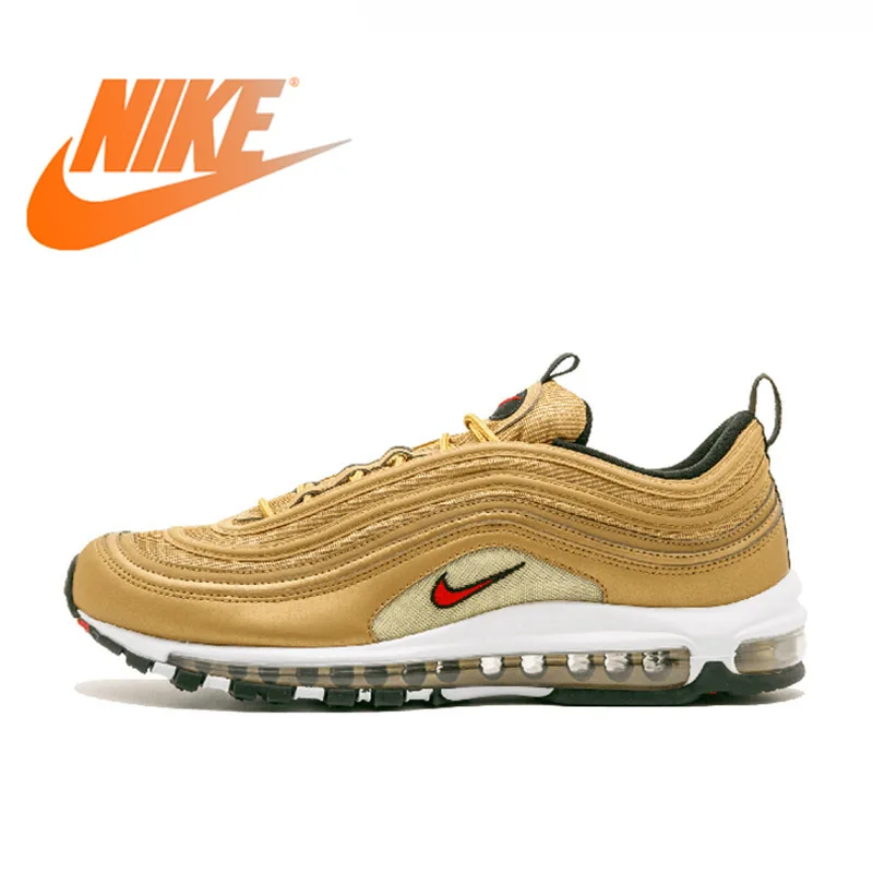 

Original Authentic NIKE AIR MAX 97 Metallic Gold Breathable Men's Running Shoes Sports Outdoor Sneakers Low-top 884421-700