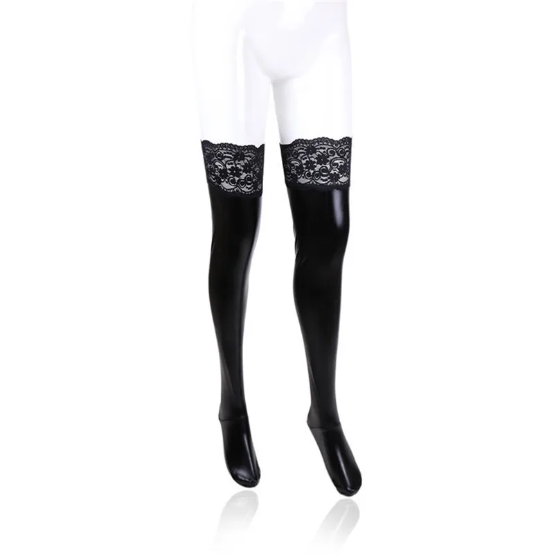 

Women's Lingerie Black Lycra Wet Look Thigh High Stockings With Lace,Role Play Sexy Socks Costume,Cosplay Accessories For Woman