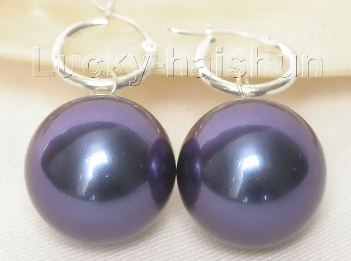 

FREE shipping>>>>AAA big 20mm navy blue round sea shell pearls earring 925sc j7878