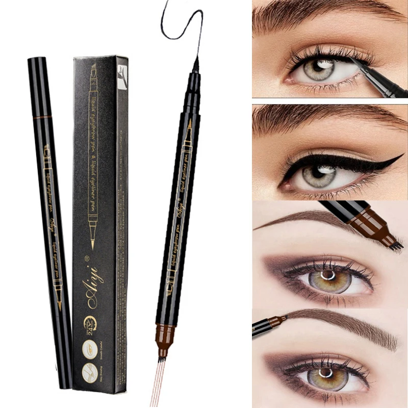 

Eyebrow Liquid Pencil Microblading Double Head 4 Tips Eyes Make Up Tint Henna Easy to Wear Brow Enhancer 2 in 1 Eye Liner Pen
