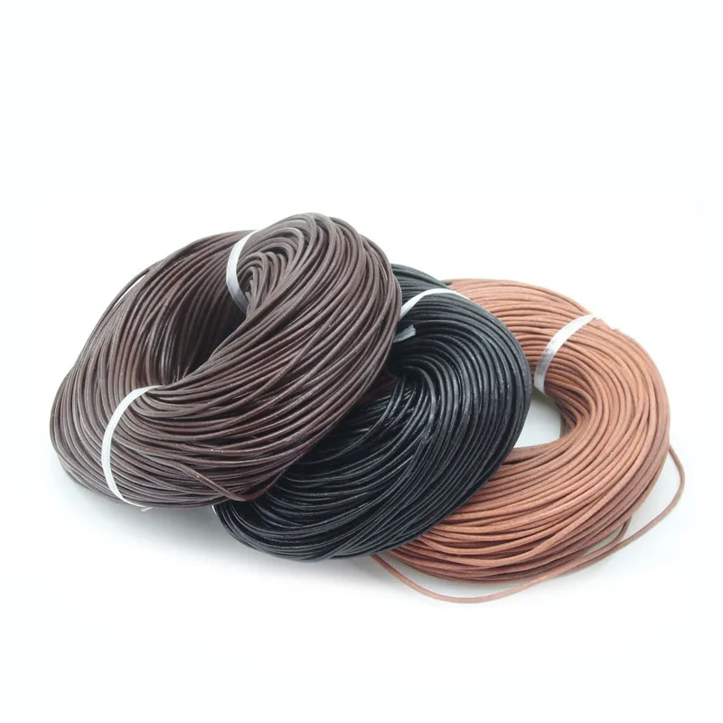

5m/bag 1/1.5/2/3/4/5mm Round Genuine Cowhide Leather Cord Rope/String for Necklace/Bracelet Black/Coffee Handmade DIY Jewelry