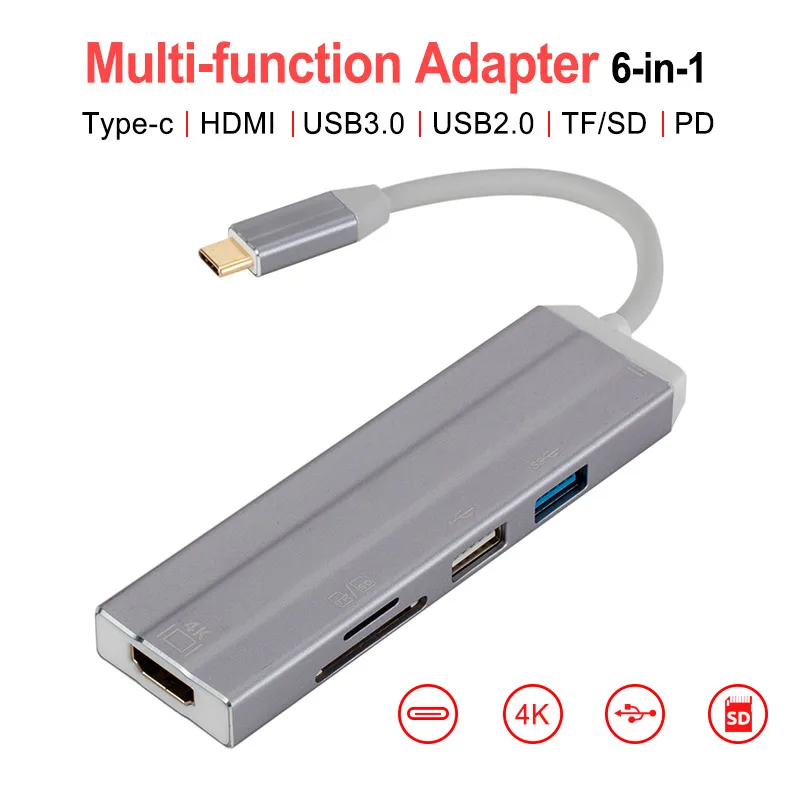 6 в 1 USB-C концентратор HD видео аудио кабель адаптер 4 в 1 Тип C к HDMI USB 3,0 с SD/TF кардридер type C USB концентратор