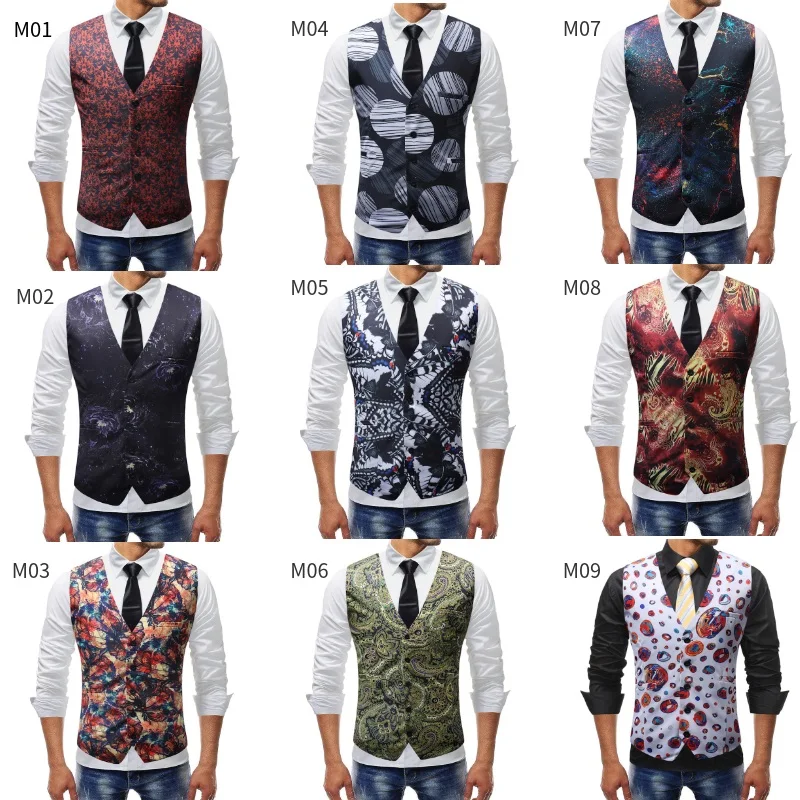 Mens Dress Suit Vests Gentleman Formal Slim Fit Foral Print Men Wedding ...
