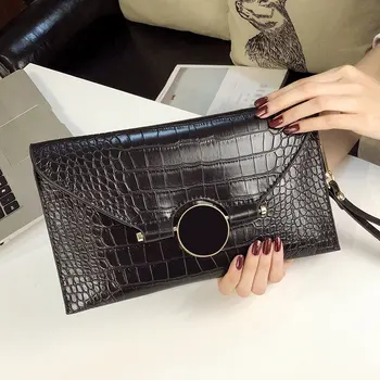 

LYKANEFU Female Envelope Clutch Bag Crocodile Pattern Women Clutches Wristlet Hand Bag Ladies Shoulder Bags with Long Strap