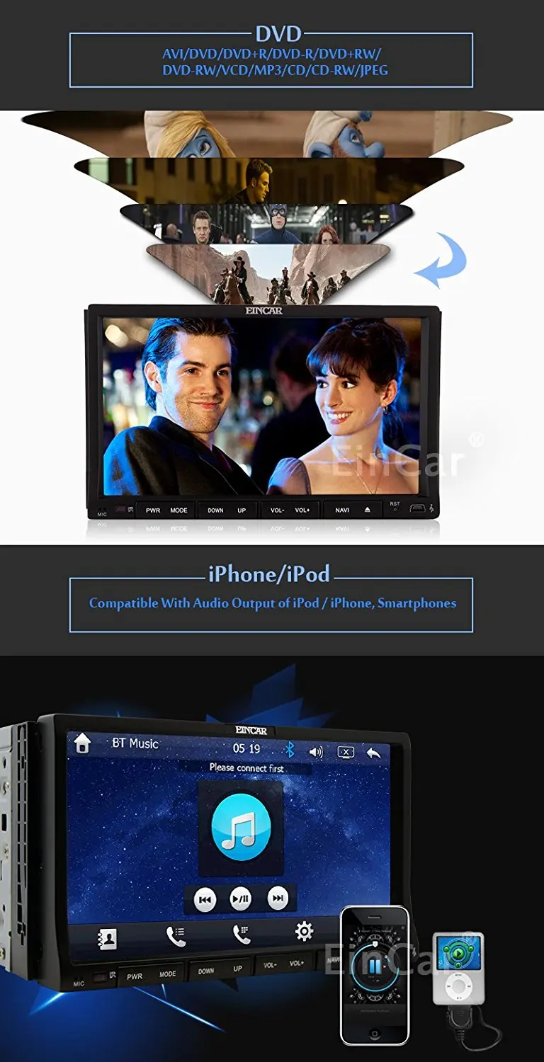 Sale Car dvd gps player Eincar 2 din Headunit GPS Navi FM Radio Stereo Autoradio SD/USB Aux tape recorder autoradio cassette player 25