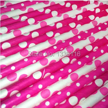 

Free Shipping 300pcs Hot Pink Dot Paper Straws Mixed 3 Patterns,Party Supplies Paper Drinking Straws wholesale