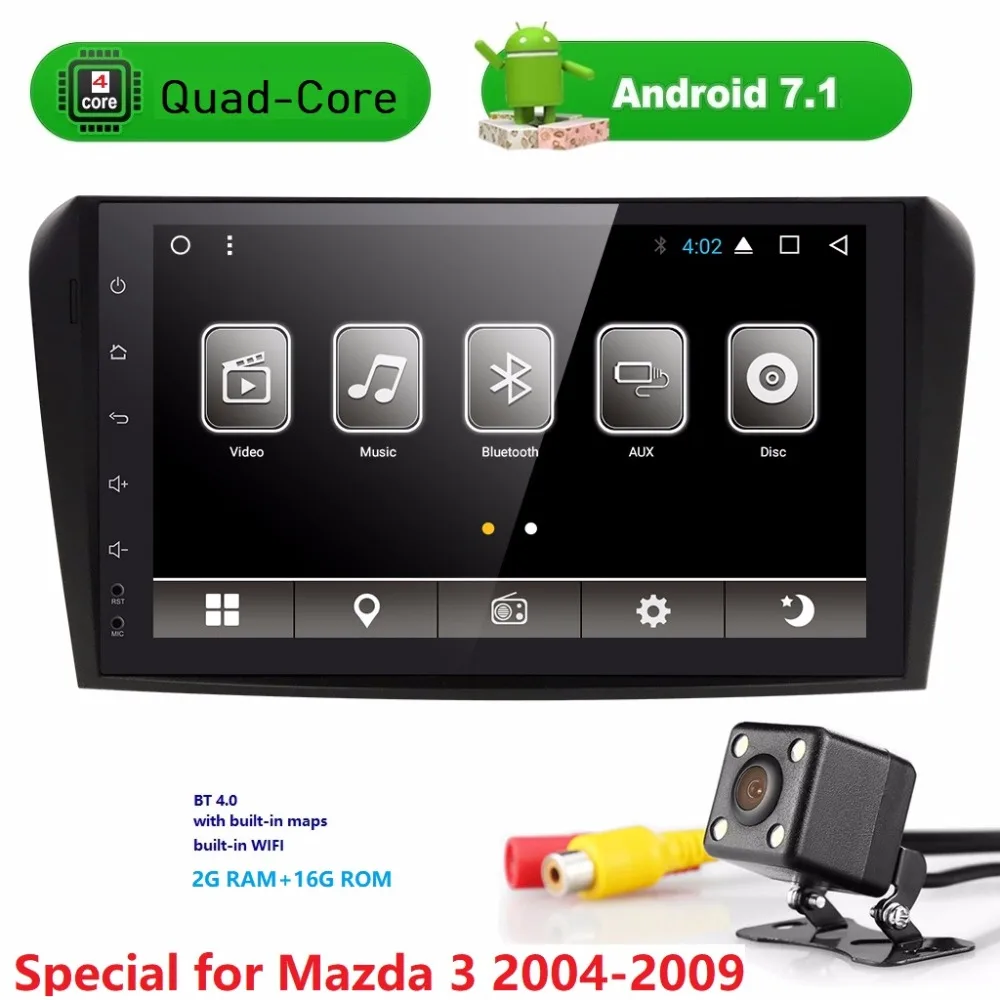 Best 9" QuadCore Android7.1 OS Car NODVD for Mazda 3 2004 2005 2006 2007 2008 2009 with 2GB RAM 16GB ROM & Built-in mic WIFI rear cam 1