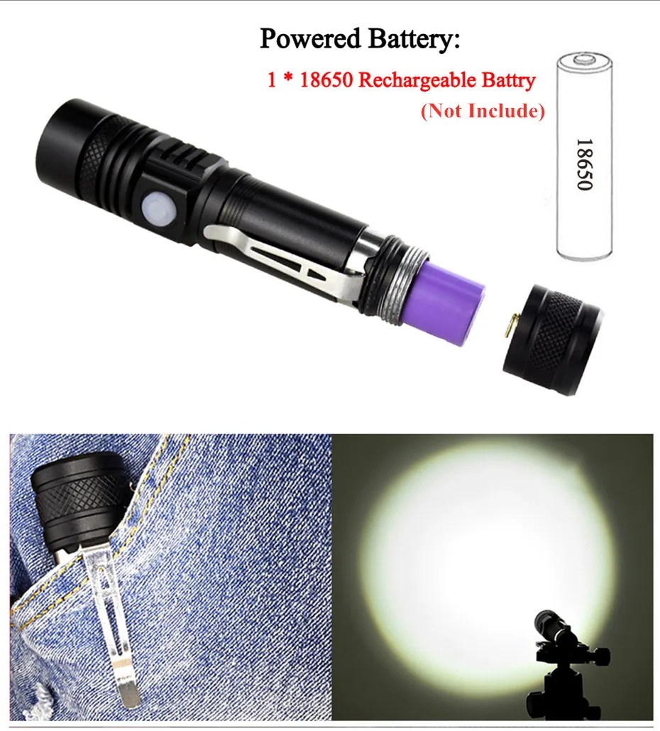 Водонепроницаемый USB T6 тактический светодиодный фонарь лампа зум фокус заряжаемый мини-светодиод вспышка фонарь для наружного использования