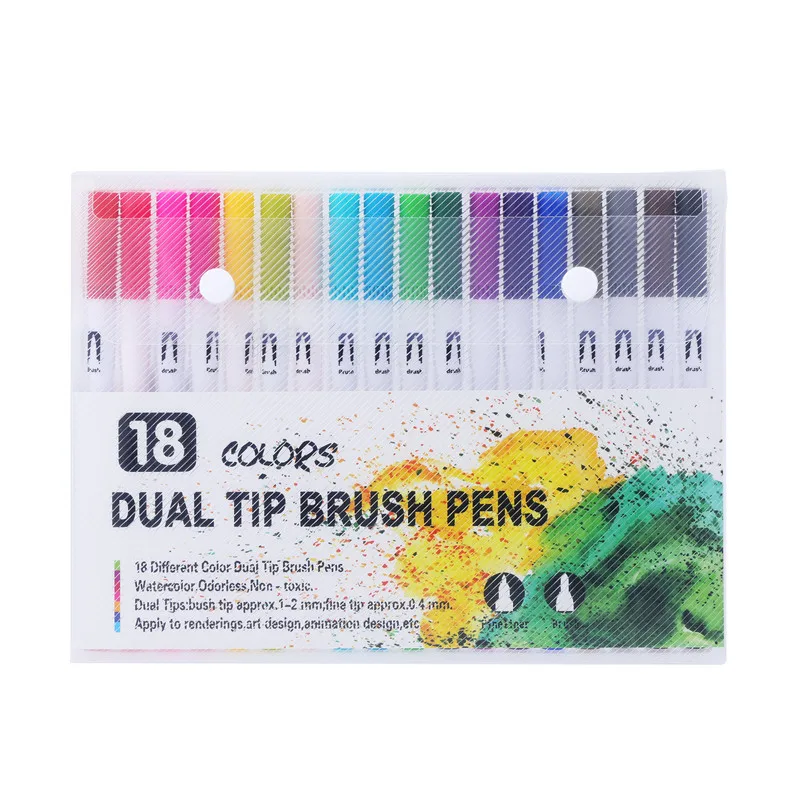 White 18Colors 100 шт., цветные ручки, два кончика, кисть, маркер, ручка, акварель, тонкая подводка, художественные маркеры для раскрашивания, рисования, каллиграфии - Цвет: White 18Colors