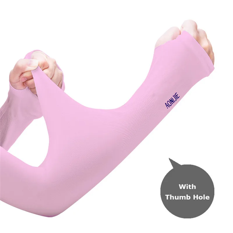 pink have hole Aonijie УФ Защита от солнца охлаждающие нарукавники кулер для рук теплые перчатки бег Гольф Велоспорт Вождение бег - Цвет: pink have hole