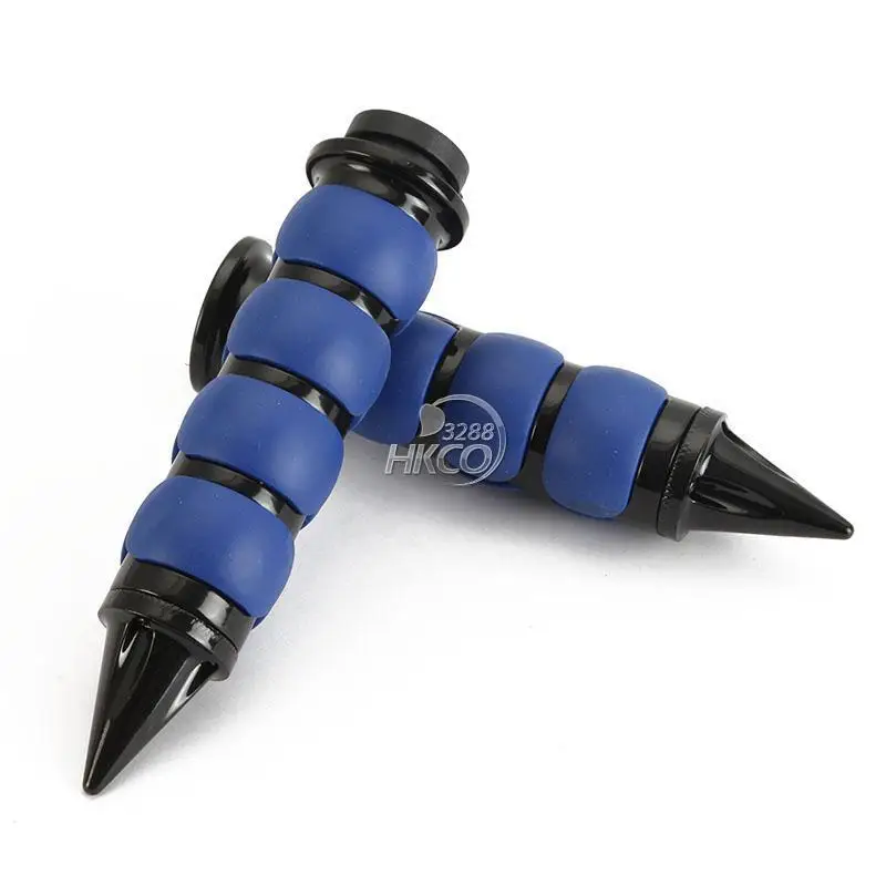 1" Spike Blue Rubber Motorcycle Handlebar Hand Grips For Honda Suzuki Kawasakiin Grips from