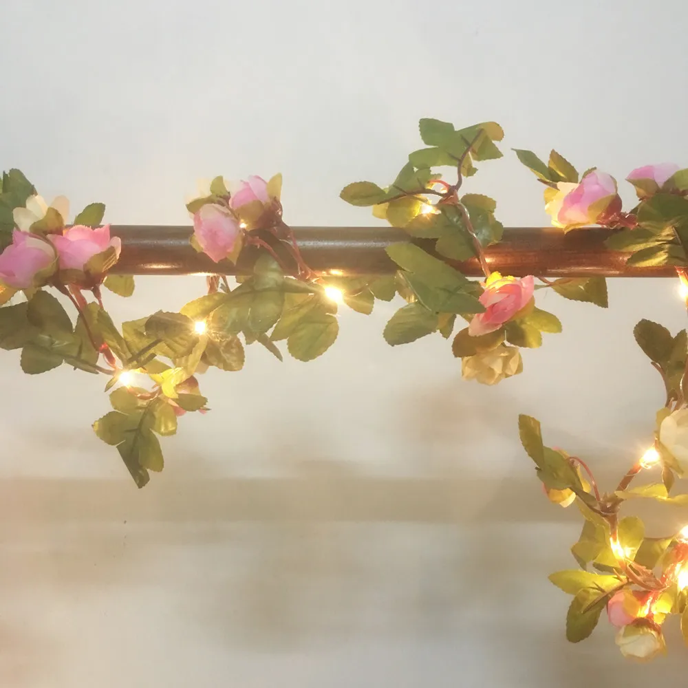 Ручной работы 2,2 м 25 светодиодный s розовый цветок розы гирлянда медный теплый светодиодный гирлянды для Рождества Свадебные украшения вечерние события - Испускаемый цвет: Тёплый белый
