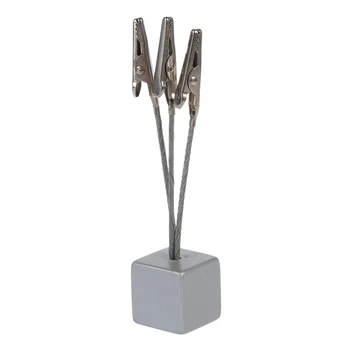 

NEW 3 clips Cube base wire memo holder paper Note clip - Silver Grey