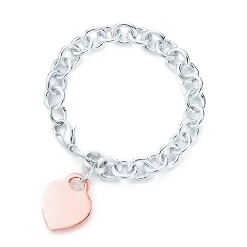 

ROBOL Charm Gift 925 Sterling Silver Hollow English Digital Print Bracelet TIFF Attractive Elegance Rose Gold World Jewelry