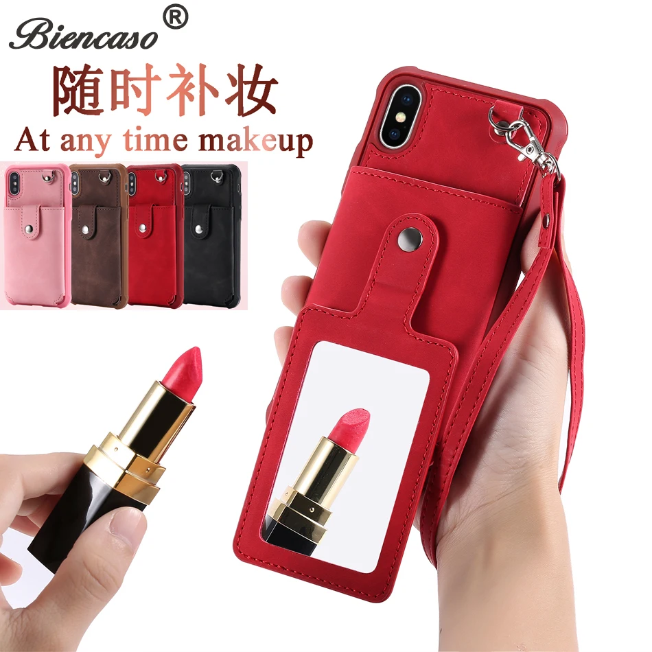 

Mirror Case For Samsung Galaxy S8 S9 Note 9 Wallet+Card Slot Makeup Phone Cases For iPhone 8 X 7 Plus 10 6 6S Woman Cover B129