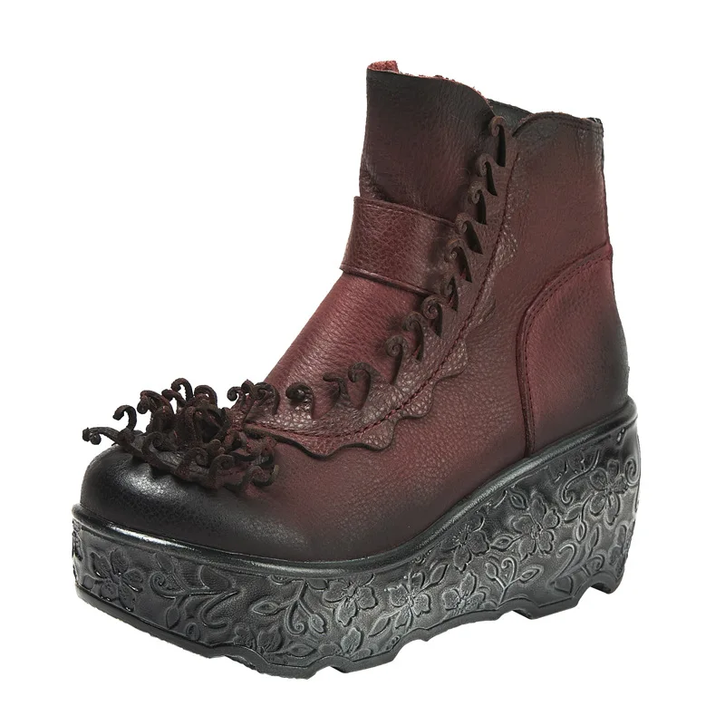 

CHAISHOU Autumn new thick-soled short boots hand-made flowers retro single boots with high heel and muffin bottom women's boots