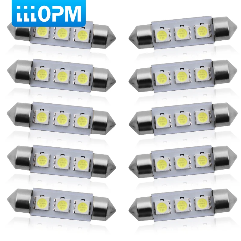 

10psc 31mm 36mm 39mm 41mm 12V C5W Cold White 3 SMD LED Festoon Interior Dome Light Lamp Bulb For Carng Car Styling Light