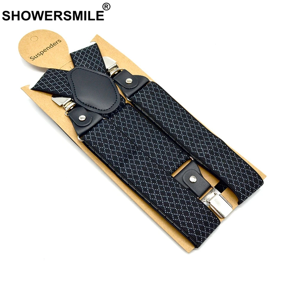 SHOWERSMILE подтяжки в клетку мужские деловые Y сзади подтяжки ремни 3,5 см широкие подтяжки Зажимы 3 мужские s брючный ремень черные подтяжки