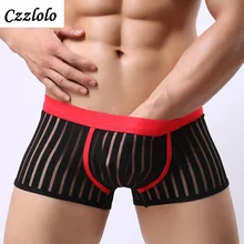 Czzlolo Underwear Men Mesh Breathable Perspective Boxer Shorts Summer Cool Sexy Net Transparent Striped Men Underwear Boxers