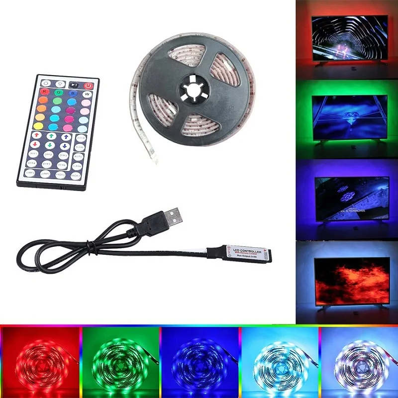 buy LED light with 5V RGB 2M waterproof 5050 patch with 44 key remote control and USB cable closet TV background decoration 8.14
