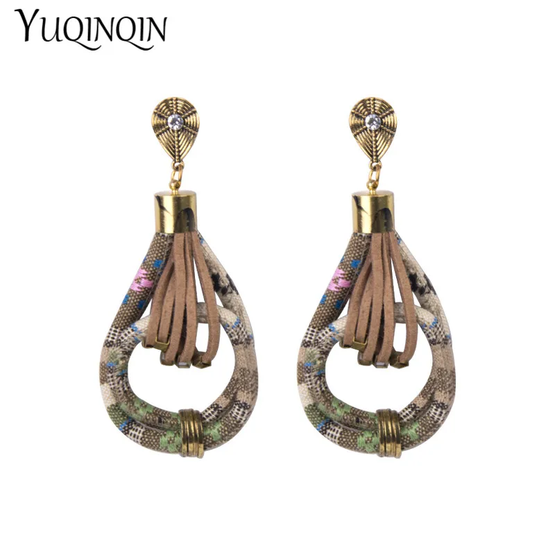 

Vintage Long Dangle Cloth Leather Metal Fashion Earrings for Women Big Geometric Boho Drop Earring For Girl New Jewelry Brincos