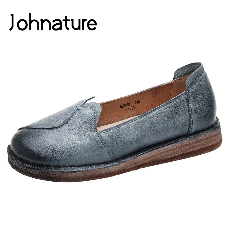 

Johnature Genuine Leather Casual Ladies Shoes Round Toe Slip-on 2019 New Autumn Retro Sewing Shallow Platform Women Shoes Pumps