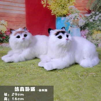 

Cat model ornament true skin Plush cat will birthday present specimen lying statues sculpture Home wedding decoration dies